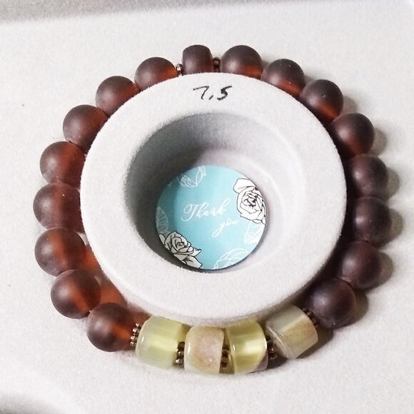 Gorgeous Primal Rustic ~ Recycled Brown Glass Beads + Pale Green Agates ~ Pick 1 - Picture 6 of 9